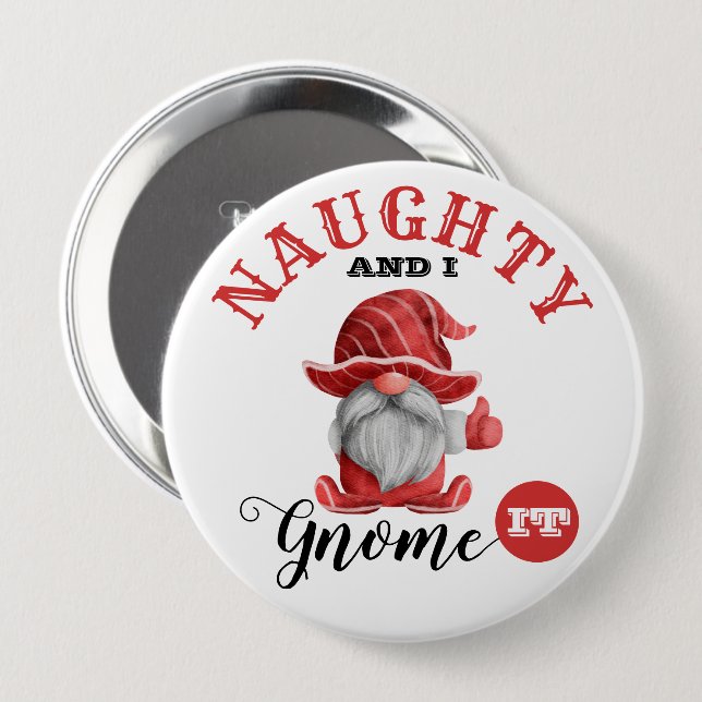Funny Christmas Gnome Button (Front & Back)