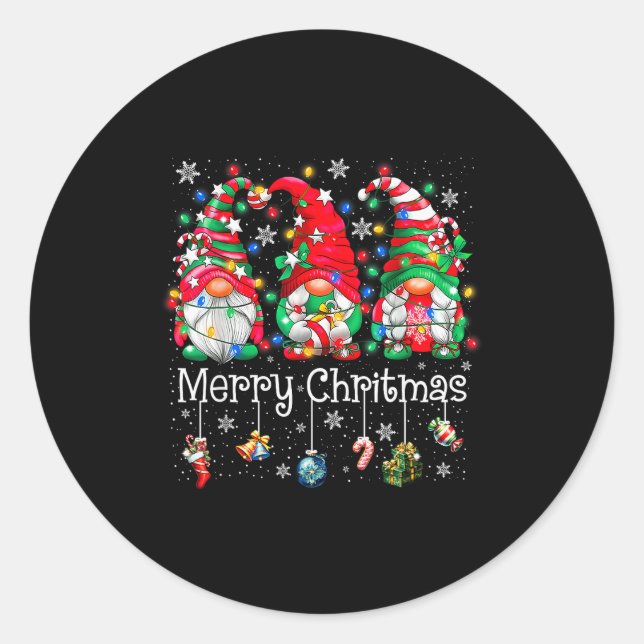 Funny Christmas Gnome Hanging With My Gnomies Fami Classic Round Sticker (Front)