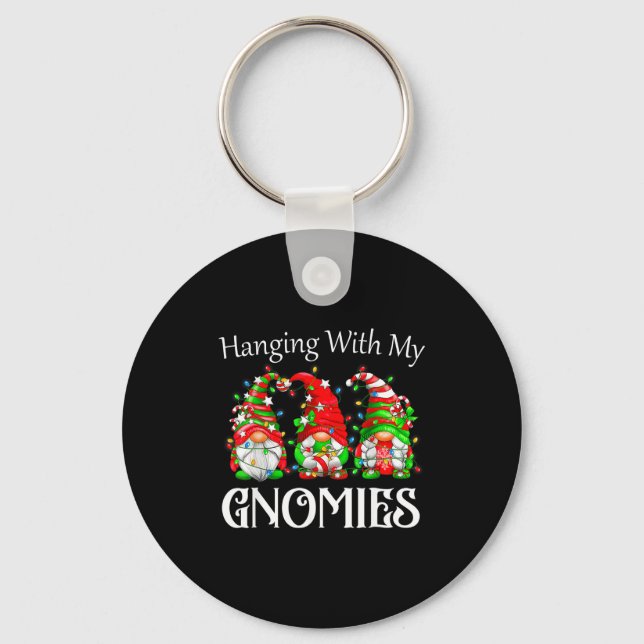Funny Christmas Gnome Hanging With My Gnomies Fami Keychain (Front)