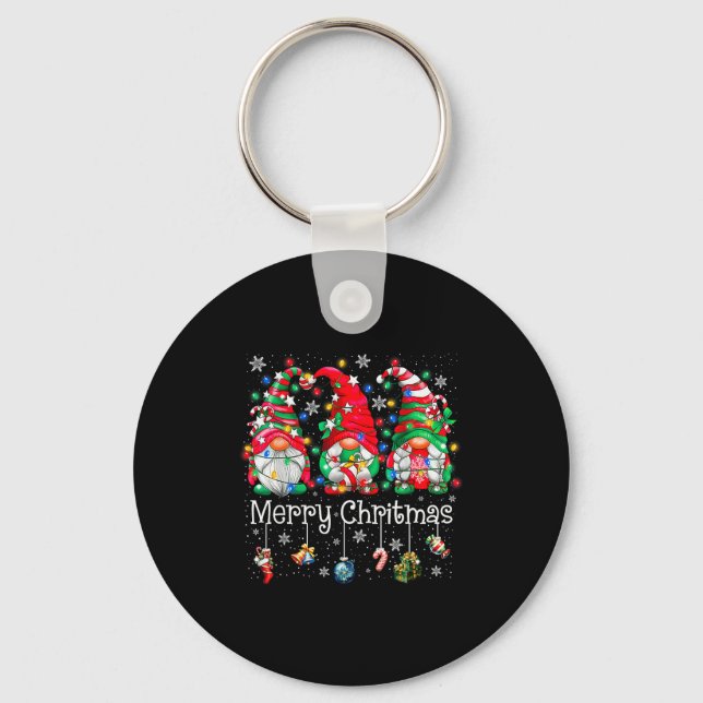 Funny Christmas Gnome Hanging With My Gnomies Fami Keychain (Front)