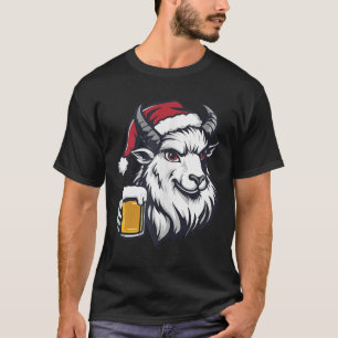 Funny Christmas Goat With Beer Comic  T-Shirt