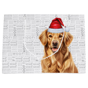 Funny Christmas Golden Retriever Dog Holiday Large Gift Bag