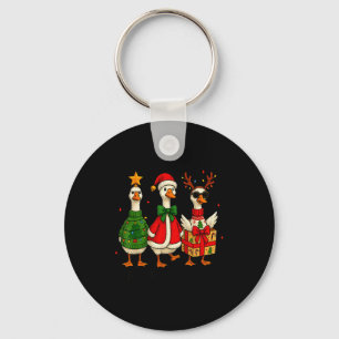 Funny Christmas Goose Jolly Geese Santa Reindeer X Keychain
