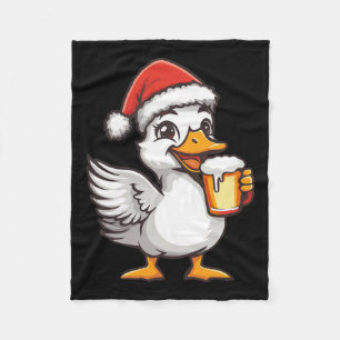 Funny Christmas Goose With Beer Comic Fleece Blanket