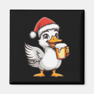 Funny Christmas Goose With Beer Comic Magnet