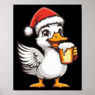 Funny Christmas Goose With Beer Comic  Poster