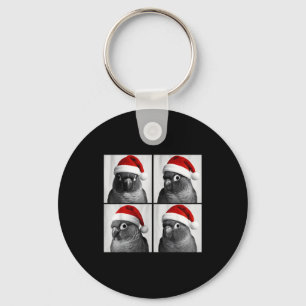 Funny Christmas Green Cheek Conure Santa Photo Boo Keychain