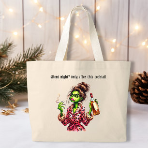Funny Christmas Grumpy Green Furry Women  Large Tote Bag