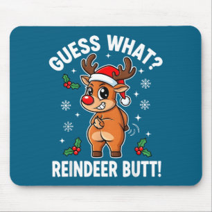 Funny Christmas Guess What Reindeer Butt Santa Hat Mouse Pad