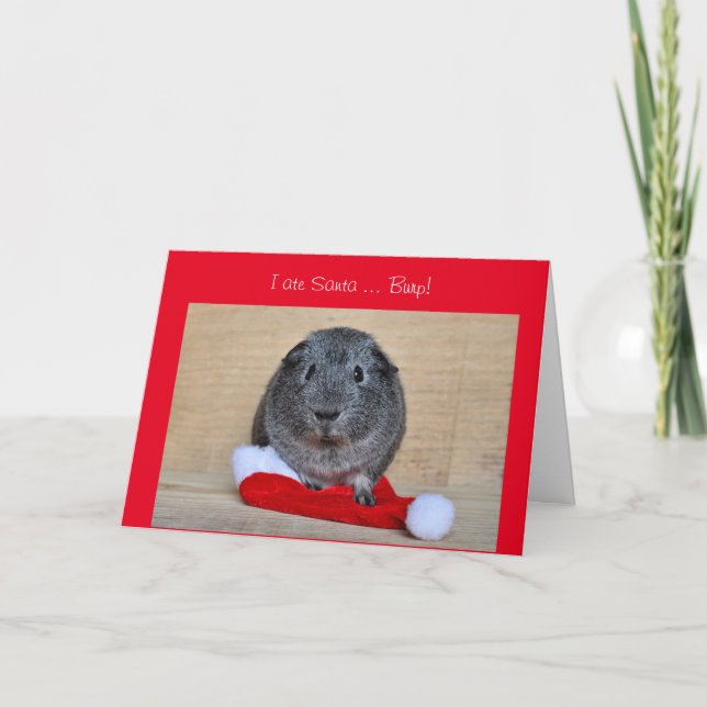 Funny Christmas Guinea Pig ate Santa customized Holiday Card (Front)