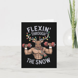 Funny Christmas Gym Workout Reindeer Flexin Card