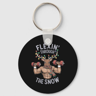 Funny Christmas Gym Workout Reindeer Flexin  Keychain