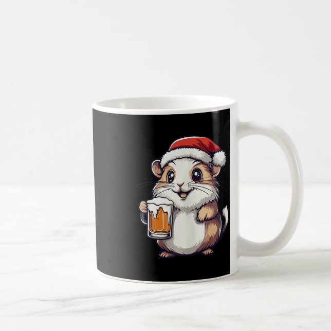 Funny Christmas Hamster With Beer Comic  Coffee Mug (Right)