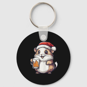Funny Christmas Hamster With Beer Comic Keychain