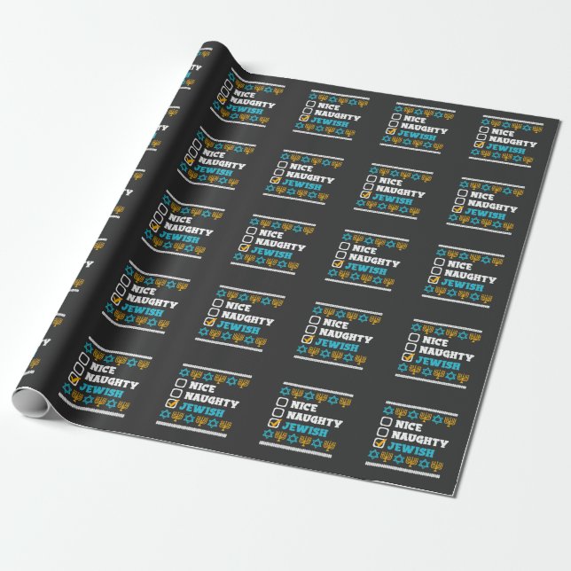 Funny Christmas Hanukkah Naughty Jewish Menorah Wrapping Paper (Unrolled)