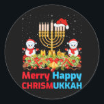 Funny Christmas Hanukkah Santa Hat Menorah Classic Round Sticker<br><div class="desc">Funny Christmas Hanukkah Santa Hat Menorah</div>