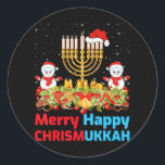Funny Christmas Hanukkah Santa Hat Menorah Classic Round Sticker<br><div class="desc">Funny Christmas Hanukkah Santa Hat Menorah</div>