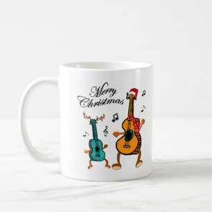 Funny Christmas Hat Santa Ukulele Gift T-Shirt Coffee Mug