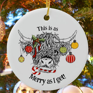 Funny Christmas Highland Cow Ceramic Ornament