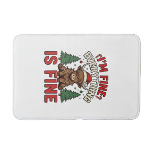 Funny Christmas Highland Cow I’m Fine Everything I Bath Mat