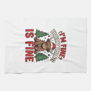 Funny Christmas Highland Cow I’m Fine Everything I Kitchen Towel