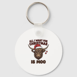 Funny Christmas Highland Cow Moo Shirt Design_1 Keychain