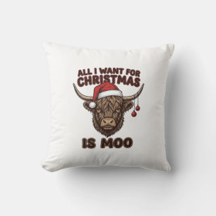 Funny Christmas Highland Cow Moo Shirt Design_1 Throw Pillow
