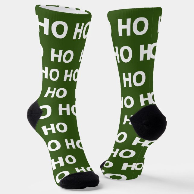 Funny Christmas Ho Ho Ho Green White Holiday Socks (Angled)