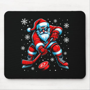 Funny Christmas Hockey Cool Santa Claus 6 7 Meme T Mouse Pad