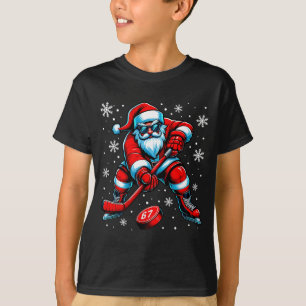 Funny Christmas Hockey Cool Santa Claus 6 7 Meme T T-Shirt