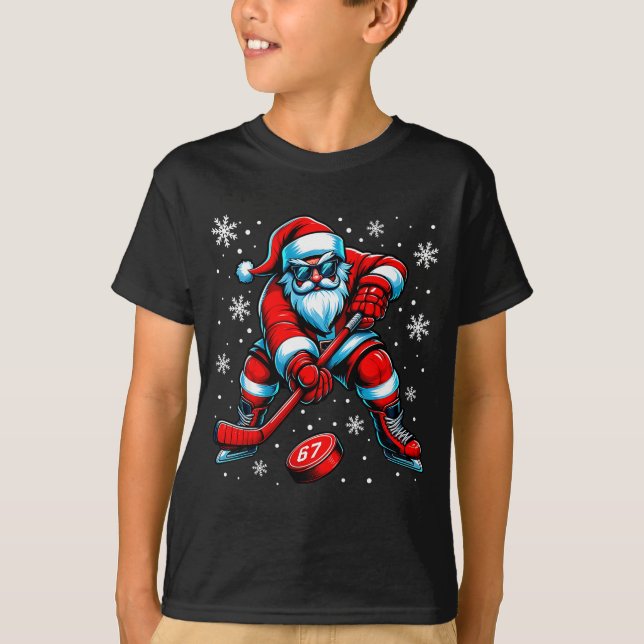Funny Christmas Hockey Cool Santa Claus 6 7 Meme T T-Shirt (Front)