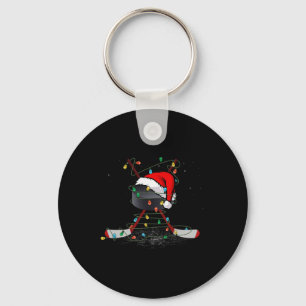 Funny Christmas Hockey Santa Hat Xmas Lights Kids Keychain
