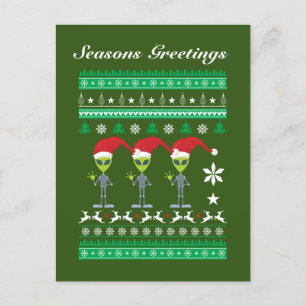 Funny Christmas Holiday alien add text Postcard