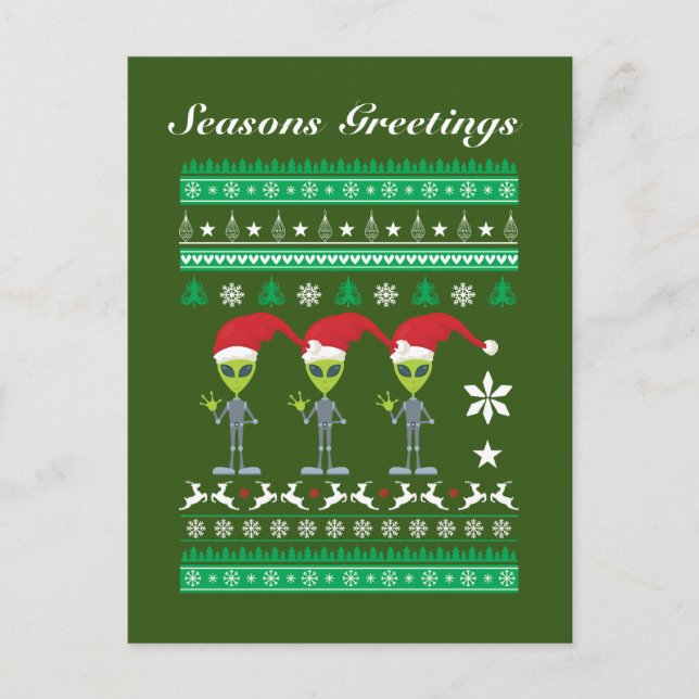 Funny Christmas Holiday alien add text Postcard (Front)