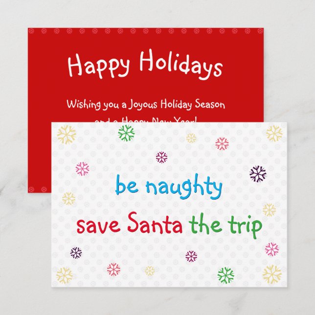 Funny Christmas Holiday Card Be Naughty Santa Joke (Front/Back)