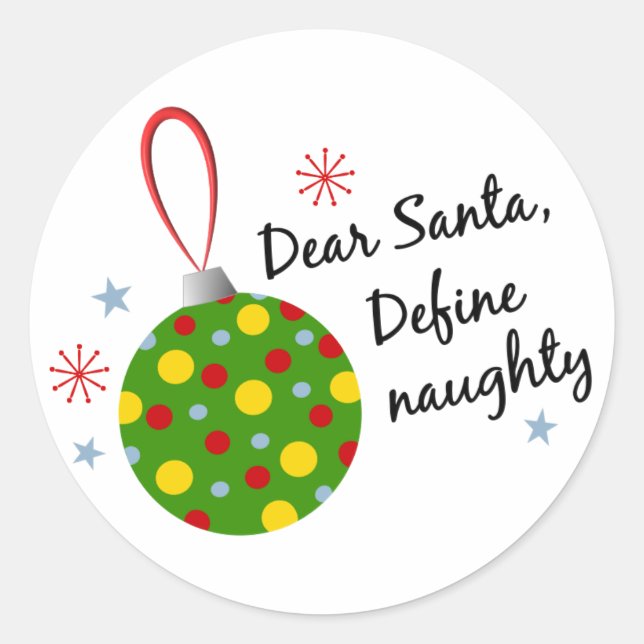 Funny Christmas Holiday-Define Naughty Classic Round Sticker (Front)