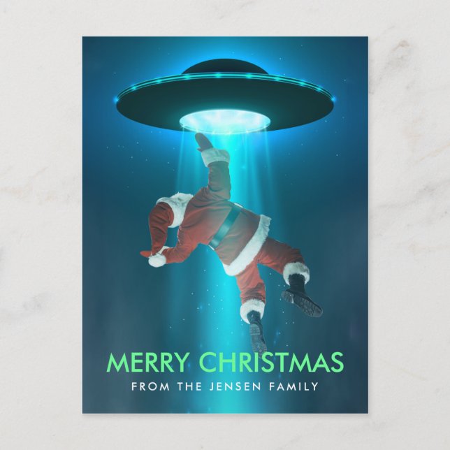 Funny Christmas Holiday Postcards | Santa UFO (Front)