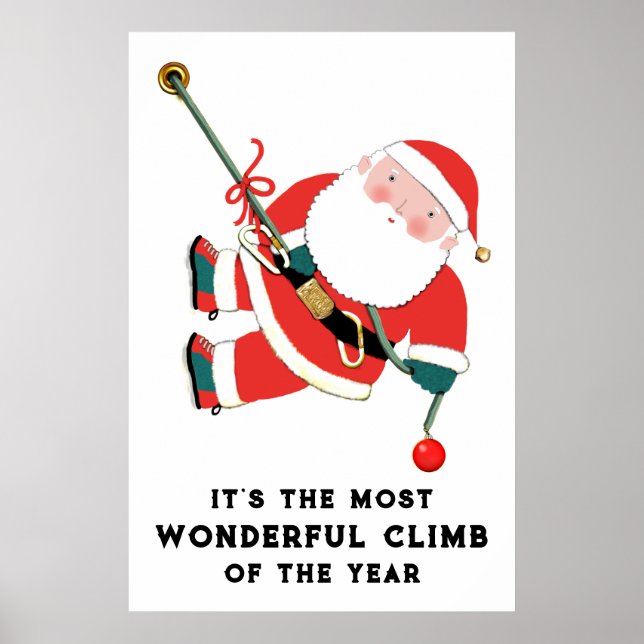 Funny Christmas Holiday Rock Climbing Poster (Front)