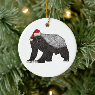 Funny Christmas Honey Badger Badass Santa Ceramic Ornament