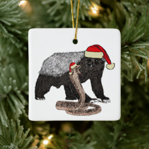 Funny Christmas Honey Badger Ceramic Ornament