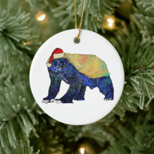Funny Christmas Honey Badger Santa Ceramic Ornament