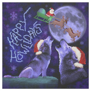 Funny Christmas Howlidays Wolf Pun Humour Fabric