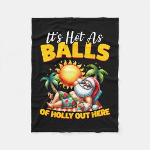 Funny Christmas In July Hawaii Santa Beach Summer Fleece Blanket