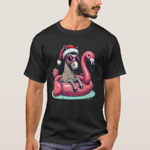 Funny Christmas in July Horse Mom Santa Flamingo F T-Shirt