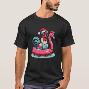 Funny Christmas in July Rooster Santa Flamingo Flo T-Shirt
