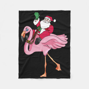 Funny Christmas In July Santa Claus Flamingo Summe Fleece Blanket