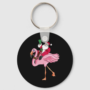 Funny Christmas In July Santa Claus Flamingo Summe Keychain