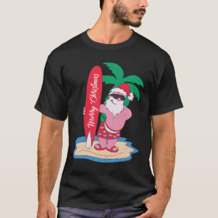 Funny Christmas In July Santa Claus Surfing On The T-Shirt
