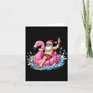 Funny christmas in july santa flamingo float xmas card