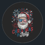Funny Christmas In July Santa Us Flag Sungles Summ Classic Round Sticker<br><div class="desc">Funny Christmas In July Santa Us Flag Sungles Summer Xmas</div>